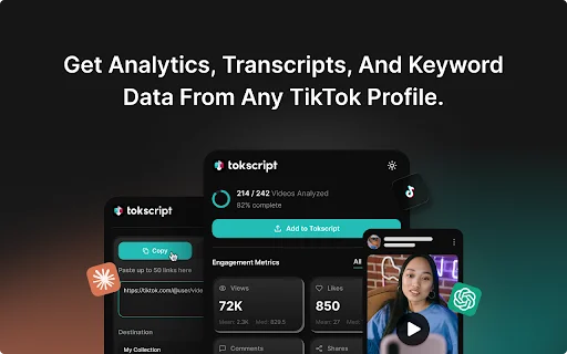 Tokscript: Ang Pinakamahusay na TikTok Analytics at Downloader - Screenshot 1