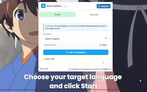 SonicCaption: Real-time Bilingual Subtitles sa Chrome – I-download - Screenshot 1